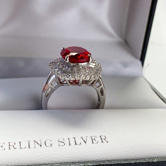Sterling Silver ruby color ring size 8 - Picture 2 of 6